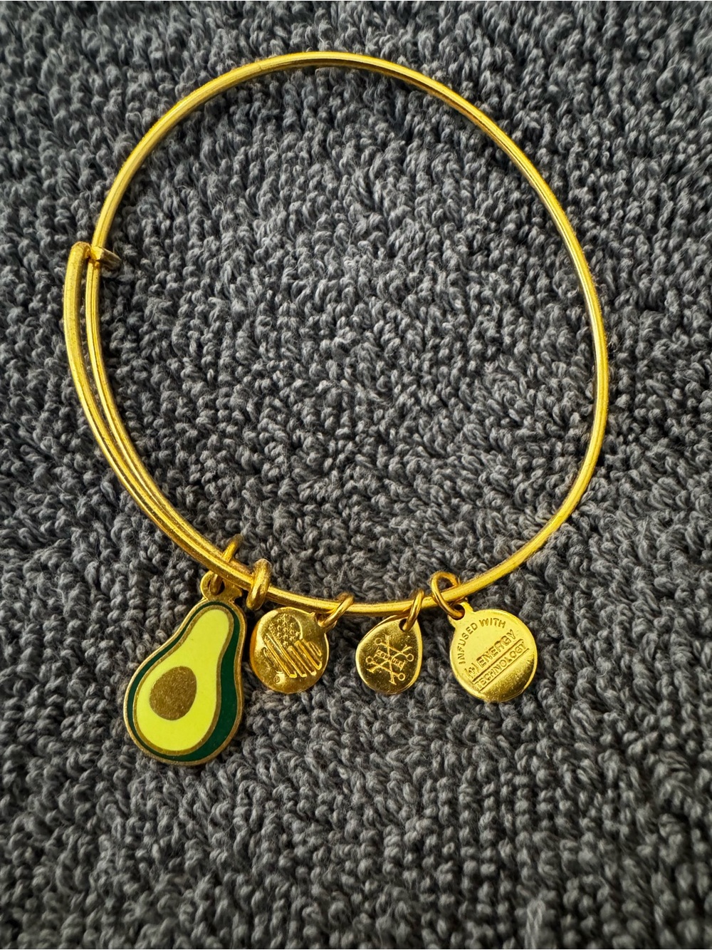 Alex and Ani Gold-Tone Bangle with Green Avocado Charm